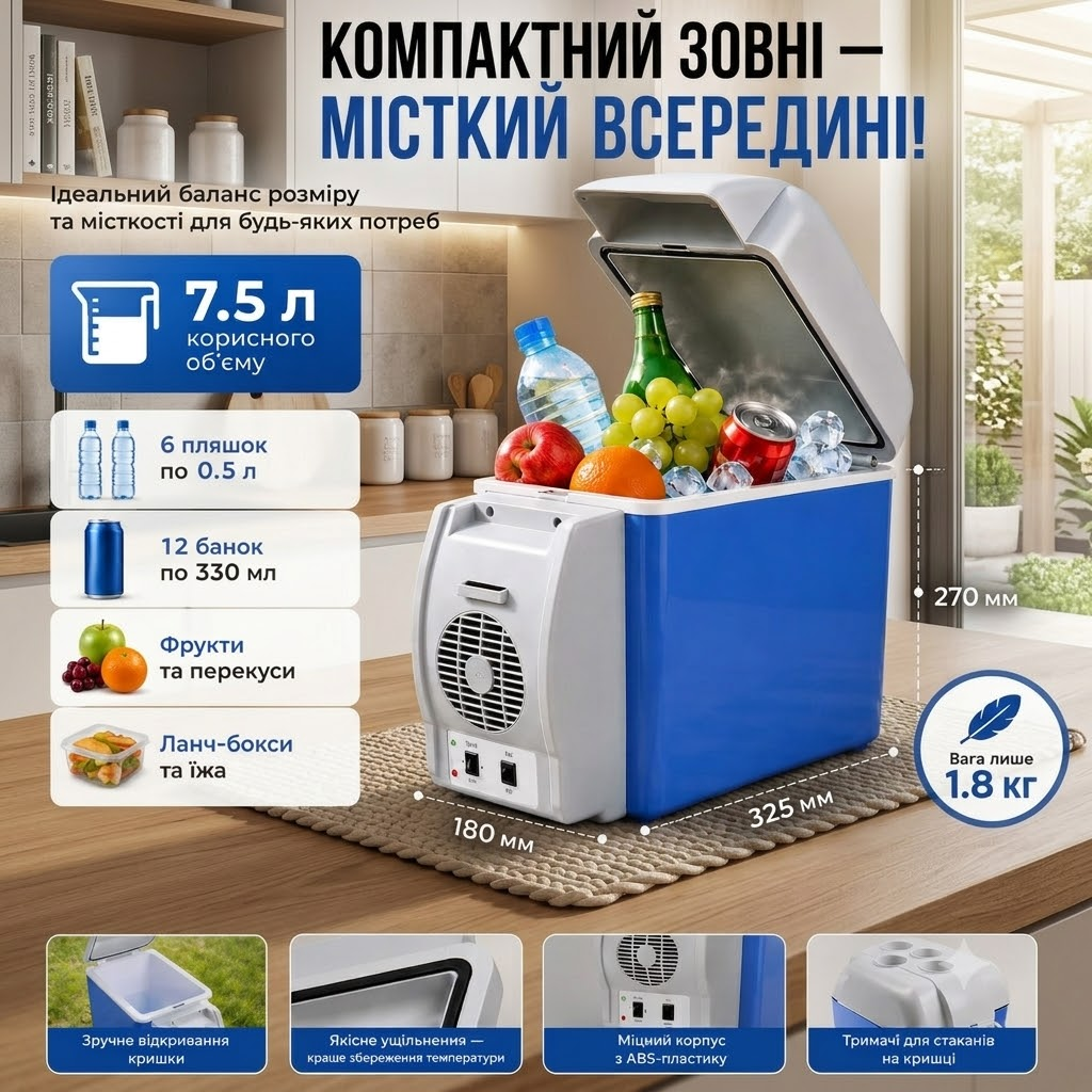 Автохолодильник 7.5 л — компактний зовні, місткий всередині